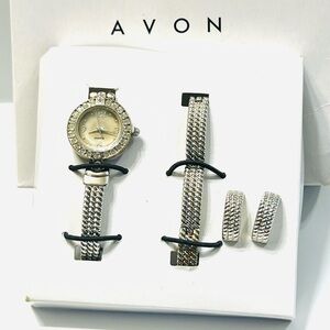 Avon Silver-Tone Watch and Jewelry Set